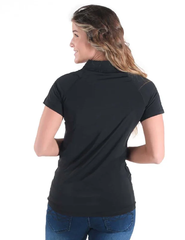 Cowgirl Tuff Womens Cooling UPF 1/4 Zip Black Nylon S/S T-Shirt