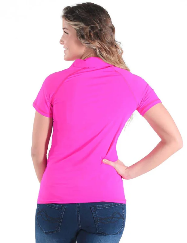 Cowgirl Tuff Womens Cooling UPF 1/4 Zip Hot Pink Nylon S/S T-Shirt