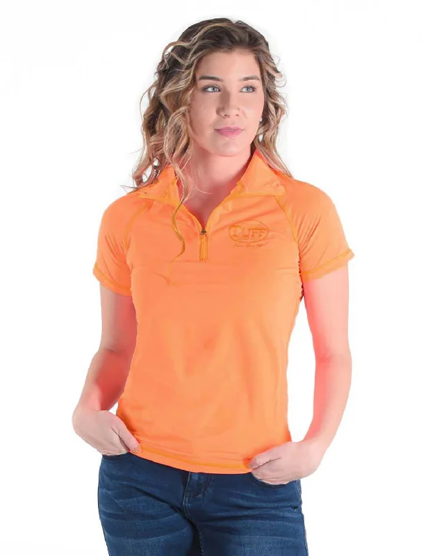 Cowgirl Tuff Womens Cooling UPF 1/4 Zip Tangerine Nylon S/S T-Shirt