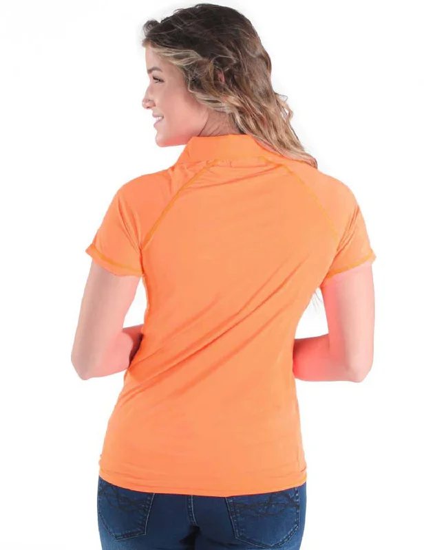 Cowgirl Tuff Womens Cooling UPF 1/4 Zip Tangerine Nylon S/S T-Shirt