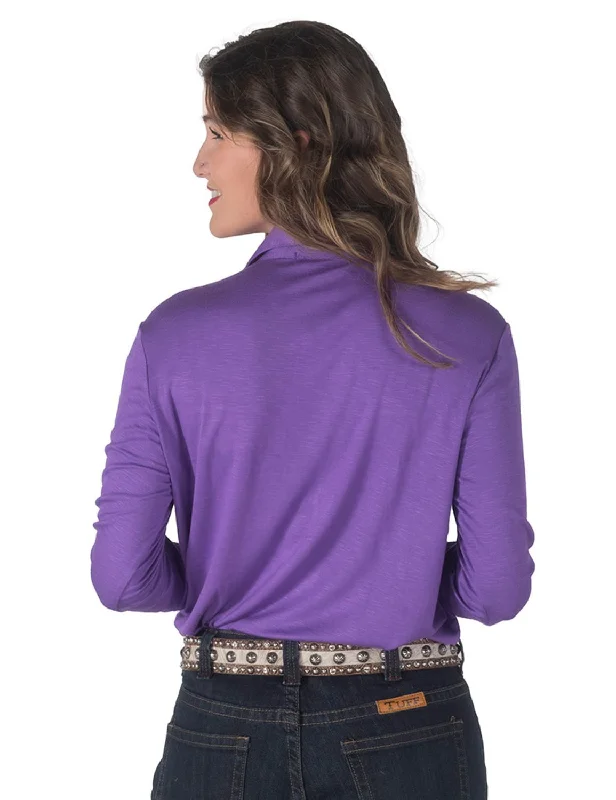 Cowgirl Tuff Womens Pullover Button-Up Purple Polyester L/S Shirt