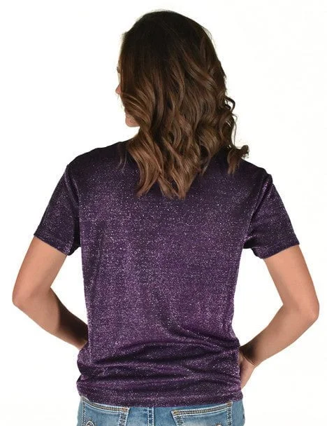 Cowgirl Tuff Womens Shimmer Breathe V Purple Nylon S/S T-Shirt