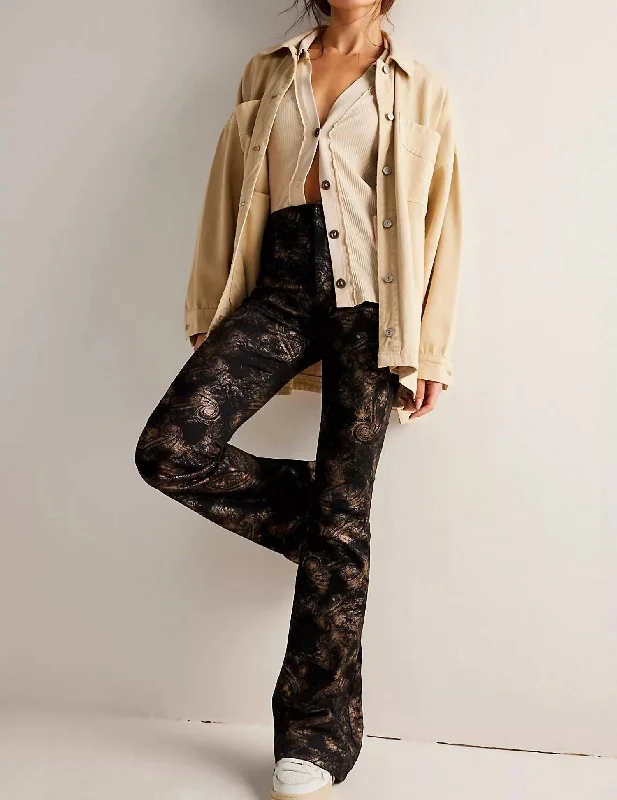 Jayde Printed Metallic Flare Jeans In Black