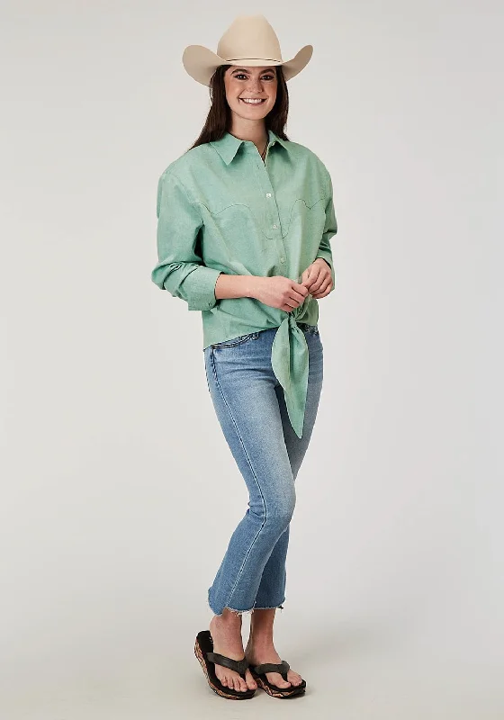 Roper Womens 2014 Denim Aqua 100% Cotton L/S Shirt