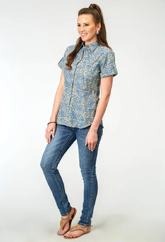 Roper Womens Delft Paisley Blue 100% Cotton S/S Shirt